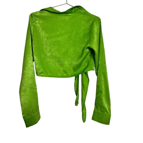 Peppermayo Shirt Womens 4 Green Velour Long Sleeve Tie Front Collared Casual Cro - Picture 4 of 6